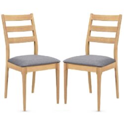Orillia Oak Wooden Dining Chairs With Fabric Seat In Pair