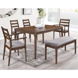Orillia Wooden Dining Table With 4 Chairs And 1 Bench In Walnut