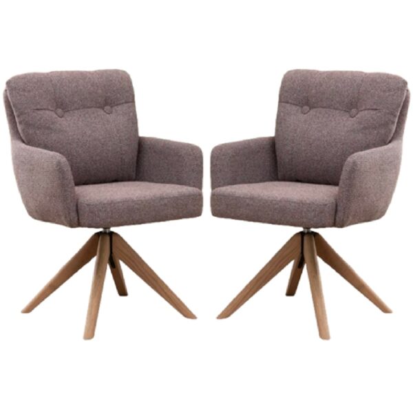 Petaluma Blush Granite Fabric Dining Chairs With Oak Legs In Pair