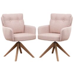 Petaluma Blush Pink Fabric Dining Chairs With Oak Legs In Pair