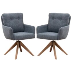 Petaluma Storm Teal Fabric Dining Chairs With Oak Legs In Pair