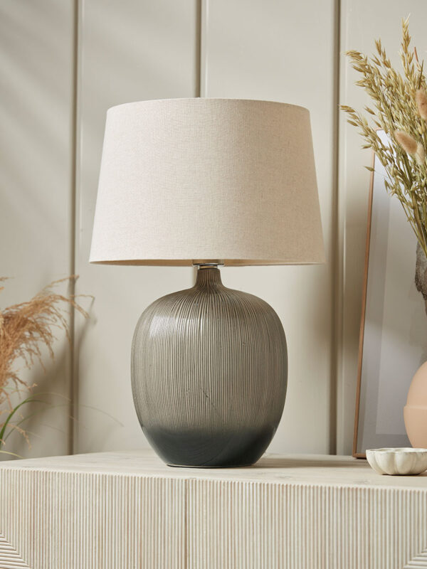 Round Ribbed Table Lamp-Black