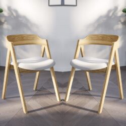 Rumbek Natural Wooden Dining Chairs With Fabric Seat In Pair