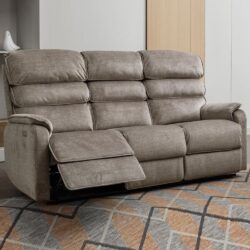 Sanur Fabric Electric Recliner 3 Seater Sofa In Taupe