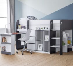 Saturn - Single - Kids Mid Sleeper Cabin Bed - Grey and White - Wood - 3ft - Happy Beds
