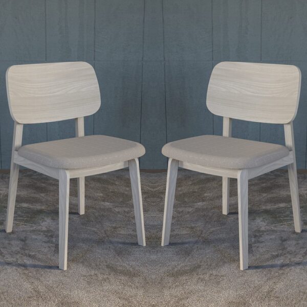 Sedalia Whitewash Wooden Dining Chairs With Fabric Seat In Pair