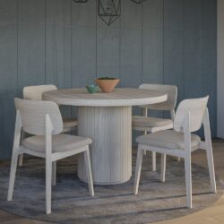 Sedalia Wooden Dining Table With 4 Chairs In Whitewash