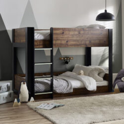 Solomon - Single - Bunk Bed - Rustic and Black - Wooden - 3ft - Happy Beds