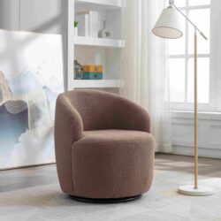 Teddy Fabric 360° Swivel Armchair with Ergonomic Design, Metal Base, Wooden Frame, Sofa Chair for Bedroom, Living Room, 64x64x71 cm, Coffee Aosom.UK