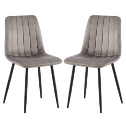 Theodore Grey Velvet Dining Chairs With Black Legs In Pair