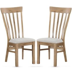 Trevino Oak Wooden Dining Chairs With Fabric Seat In Pair