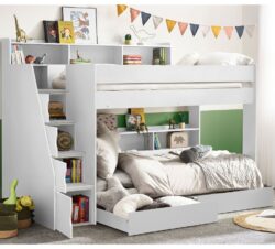 Tuscan - Single - Staircase Bunk Bed - White - Wooden - 3ft - Happy Beds