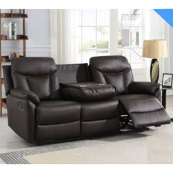 Vallejo Fabric Recliner 3 Seater Sofa In Dark Brown