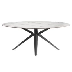 Vashon Ceramic Oval Dining Table With Black Legs In White