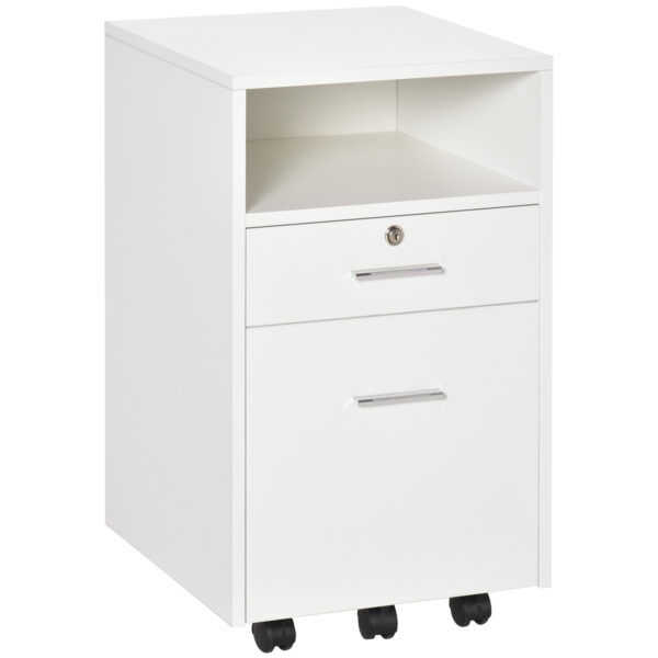 Vinsetto Lockable Mobile File Cabinet Storage Cupboard for Home Office, Bedroom, Living Room with Wheels, 39.5x40x60cm, White Aosom UK