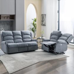 Warth Fabric Electric Recliner 3+2 Seater Sofa Set In Steel Blue