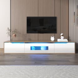 White TV Cabinet with High Gloss and Color Changing LED Lights, Media Unit with Storage for Living Room, Bedroom, 180x35x30 cm, White Aosom.UK