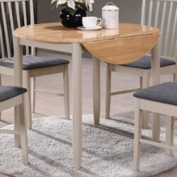 Alcor Wooden Round Drop Leaf Dining Table In Oak And Grey