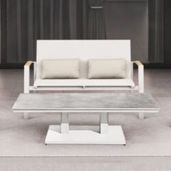 Almont Polyester Garden 2 Seater Sofa In White And Champagne