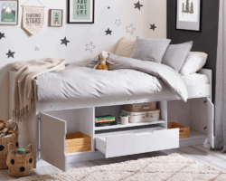 Atom - Single - Low Sleeper Bed Frame - White - Wood - 3ft - Happy Beds