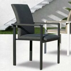 Avenel Fabric Garden Stacking Armchair In Charcoal And Slate Natte