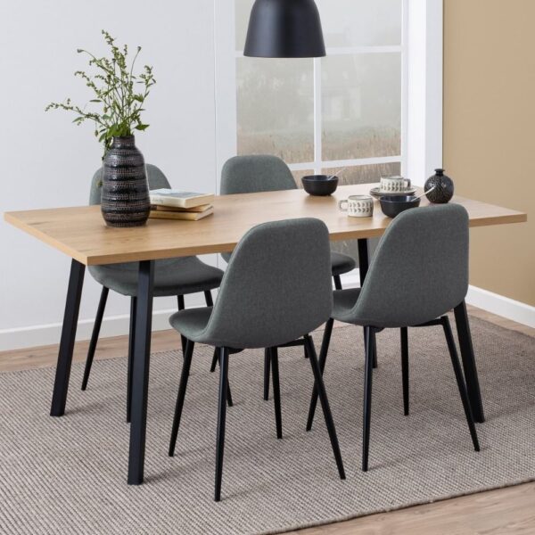 Camino Wooden Dining Table With 4 Warren Light Grey Chairs In Oak