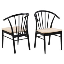 Cassan Off White Black Rattan Dining Chairs In Pair
