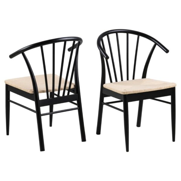 Cassan Off White Black Rattan Dining Chairs In Pair