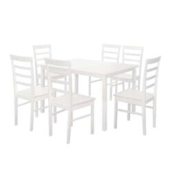 Clovis Wooden Rectangular Dining Table With 6 Chairs In White