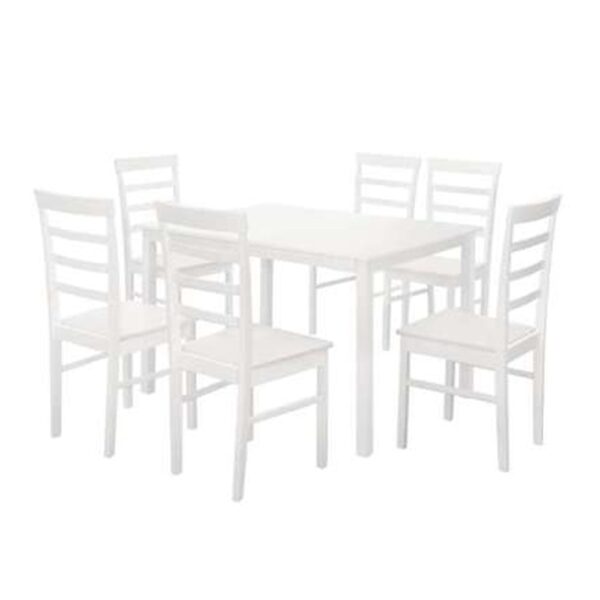 Clovis Wooden Rectangular Dining Table With 6 Chairs In White