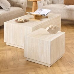 Delft Wooden Nesting Coffee Tables In Travertine