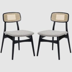 Eldon Black Wooden Dining Chairs With Lyon Steel Fabric Seat In Pair