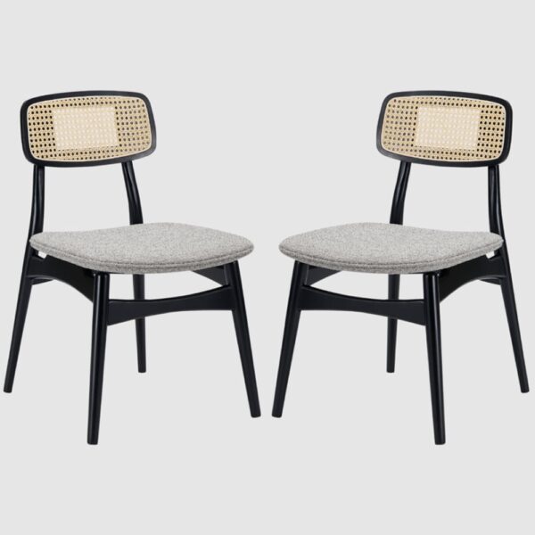 Eldon Black Wooden Dining Chairs With Lyon Steel Fabric Seat In Pair