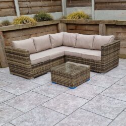 Gitel Rattan Garden Corner Sofa Set With Coffee Table In Brown