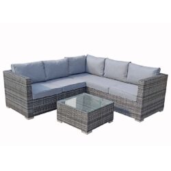 Gitel Rattan Garden Corner Sofa Set With Coffee Table In Grey