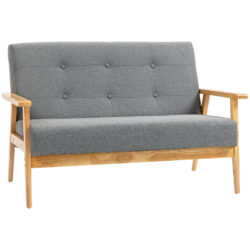 HOMCOM Two Seater Couch, Compact 2 Seater Sofa with Linen Upholstery, Rubberwood Legs, Dark Grey Aosom UK
