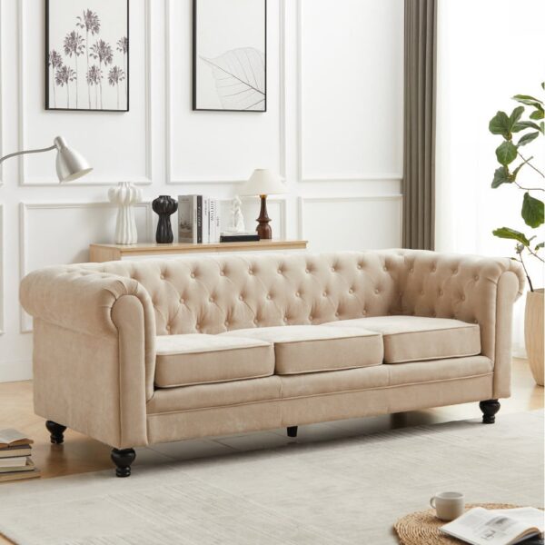 Hertford Fabric 3 Seater Sofa In Stone