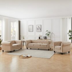 Hertford Fabric 3+2+1 Seater Sofa Set In Stone
