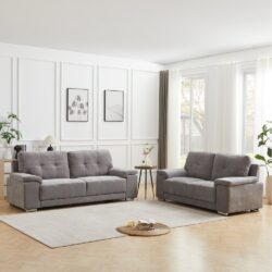 Kensington Fabric 3+2 Seater Sofa Set In Grey