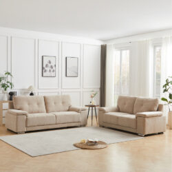 Kensington Fabric 3+2 Seater Sofa Set In Stone