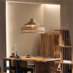 Lightsin Handwoven Rattan Woven Pendant Light Retro Country Lamp Fixture
