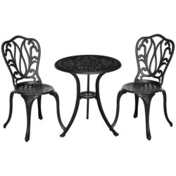 Outsunny 3 Pcs Bistro Set, Garden Table and Chairs Set With Parasol Hole, Black Aosom UK