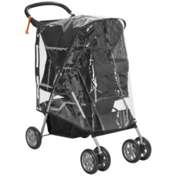 PawHut Pet Travel Stroller with Rain Cover, 4 Wheels Foldable Travel Carriage with Wheels Zipper Entry Cup Holder Storage Basket Black Aosom UK