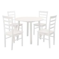Pueblo Wooden Round Dining Table With 4 Chairs In White