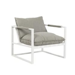 Salado Fabric Garden Lounge Armchair In Stone Natte And White