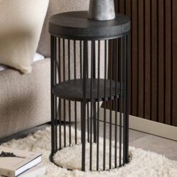 Surf Wooden Bedside Table With Metal Frame In Matt Black Izmir