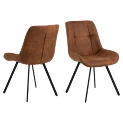 Westerly Camel Fabric Dining Chairs With Black Legs In Pair