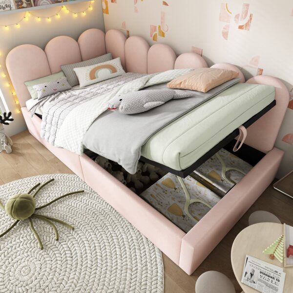 3FT Upholstered Daybed with Hydraulic Storage, Metal Slatted Frame, Velvet Single Ottoman Bed for Children, 200L x 97W x 76H cm, Pink Aosom UK
