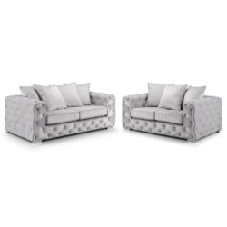 Anchorage Velvet 3+2 Seater Sofa Set In Silver