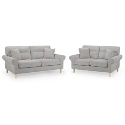 Flanders Fabric 3+2 Seater Sofa Set In Silver